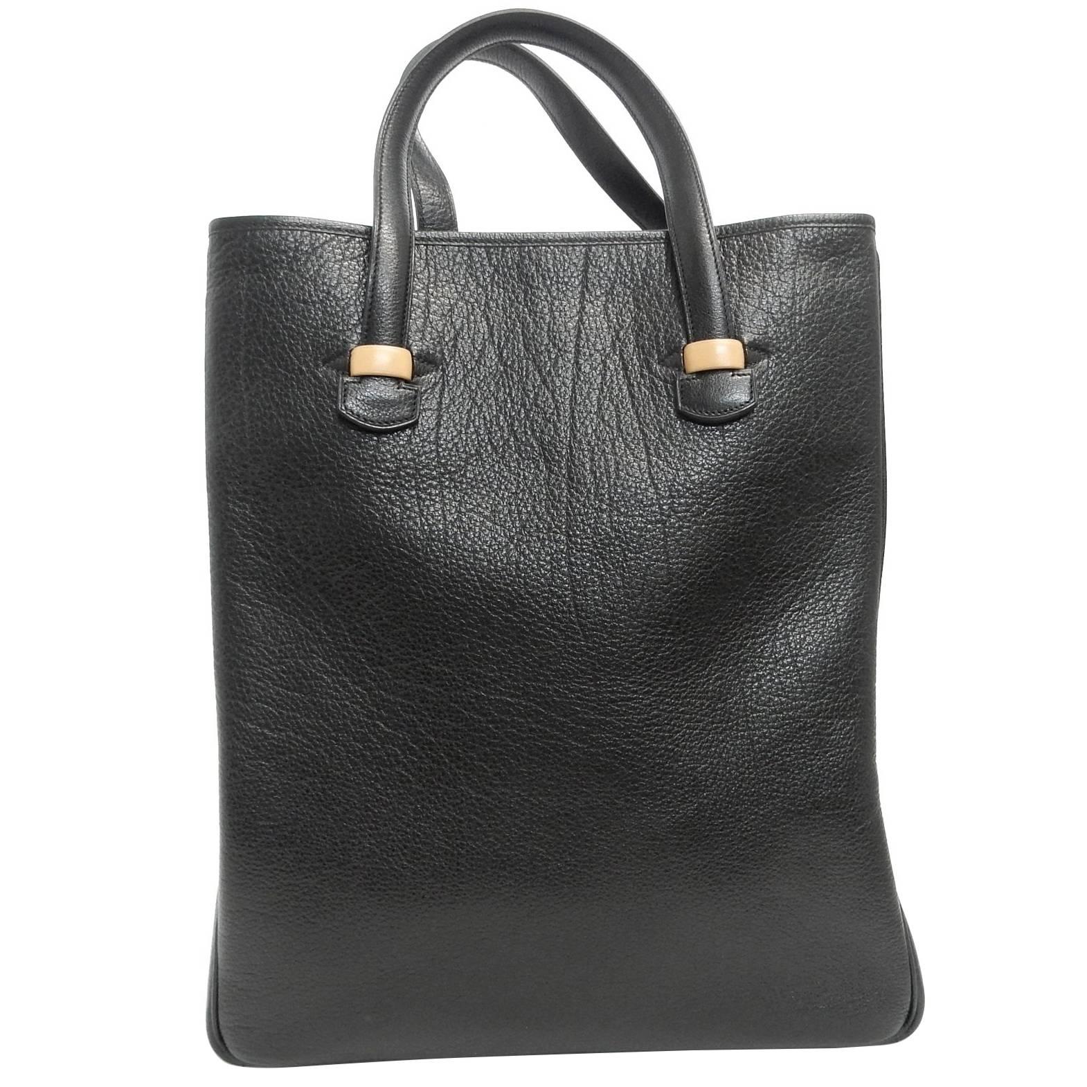 Hermes Black Calf Leather Tote Bag 