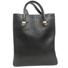 Retro Hermes Black Calf Leather Tote Bag 