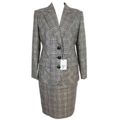 Valentino Pied De Poule Gray Wool Italian Skirt Suit, 1990s size 8
