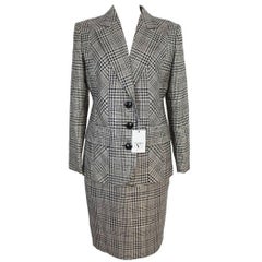 Valentino Pied De Poule Italian Skirt Suit en laine grise, 1990 taille 10