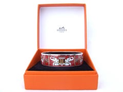 Hermes Enamel Printed Bracelet Elephants Pattern Torana Red PHW 65