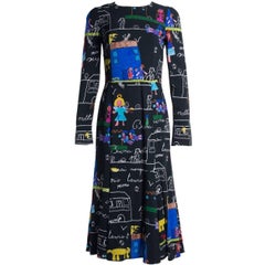 Dolce&Gabbana Black Stretch Cady Drawing Print Dress