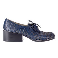 Jil Sander Laser Cut Navy Leather Oxford