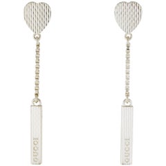 Gucci New Genuine Sterling Silver Heart Bar Drop Drape Evening Earrings