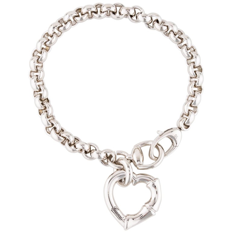 Gucci New Sterling Silver Chain Charm Bamboo Heart Bangle Bracelet in ...