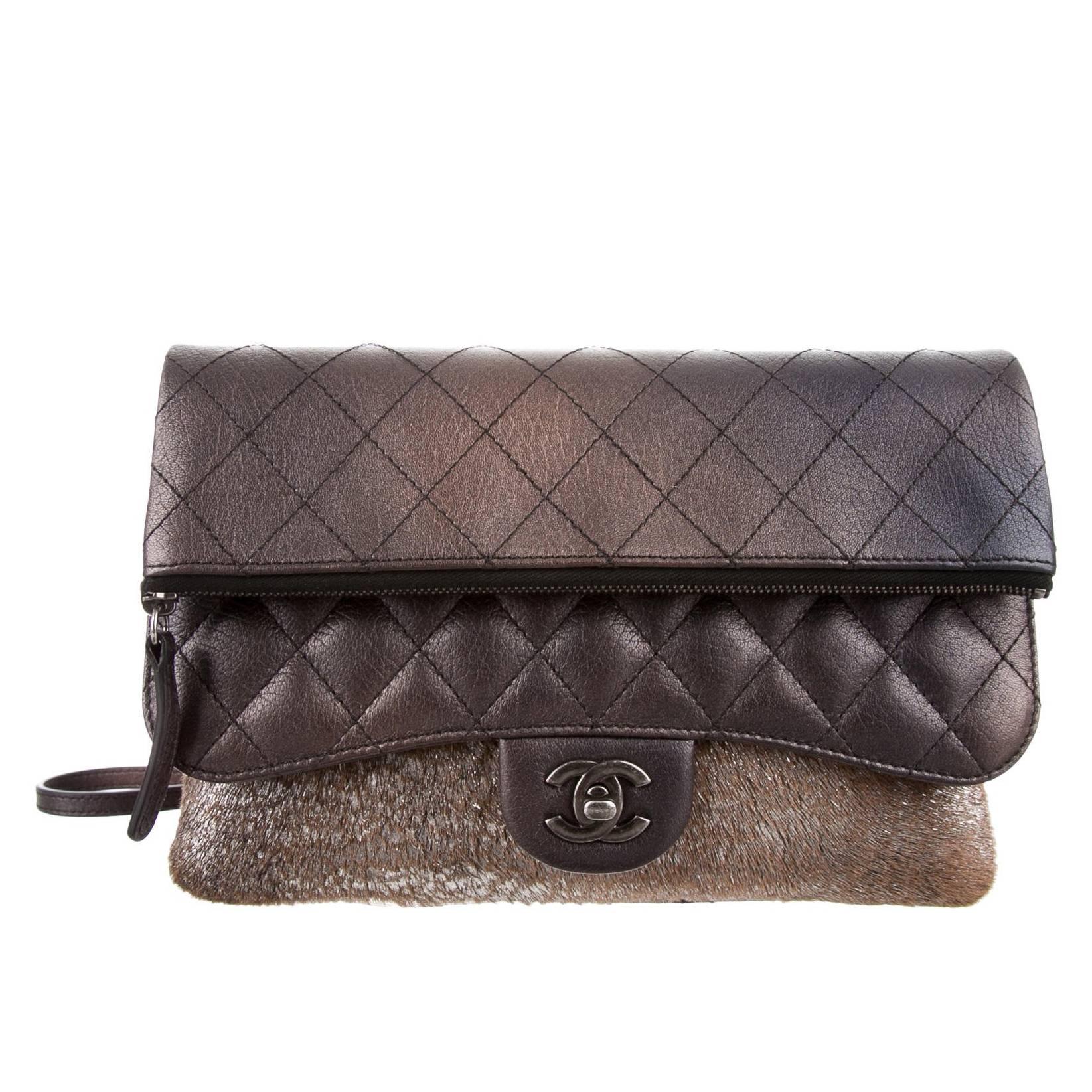 Chanel New Bronze Ombre Leather Pony Envelope Evening Shoulder Flap Bag