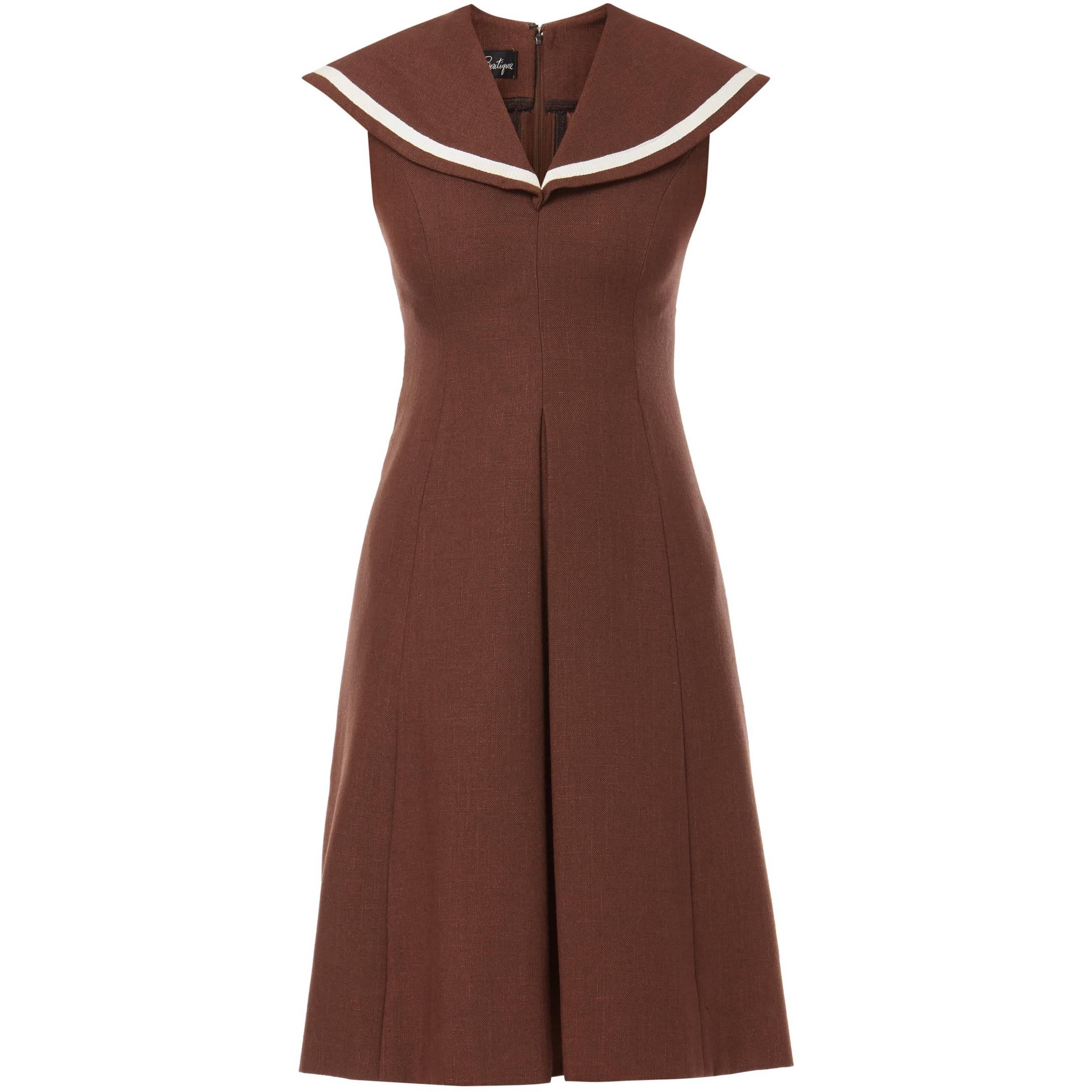 Mollie Parnis, Brown linen dress, circa 1972 For Sale