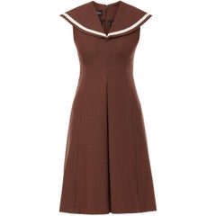 Vintage Mollie Parnis, Brown linen dress, circa 1972