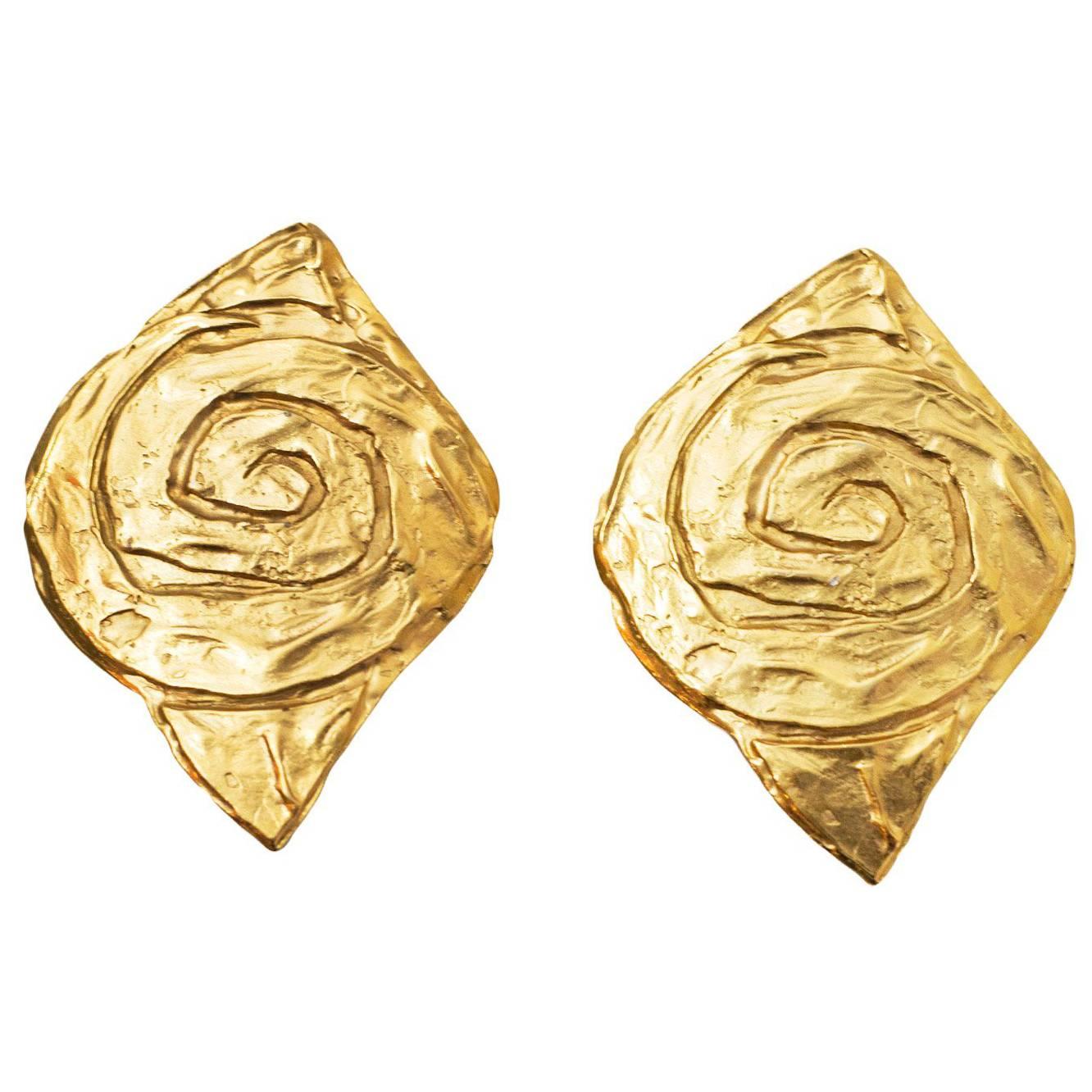 Yves Saint Laurent Vintage Goldtone Rive Gauche Spiral Clip-On Earrings