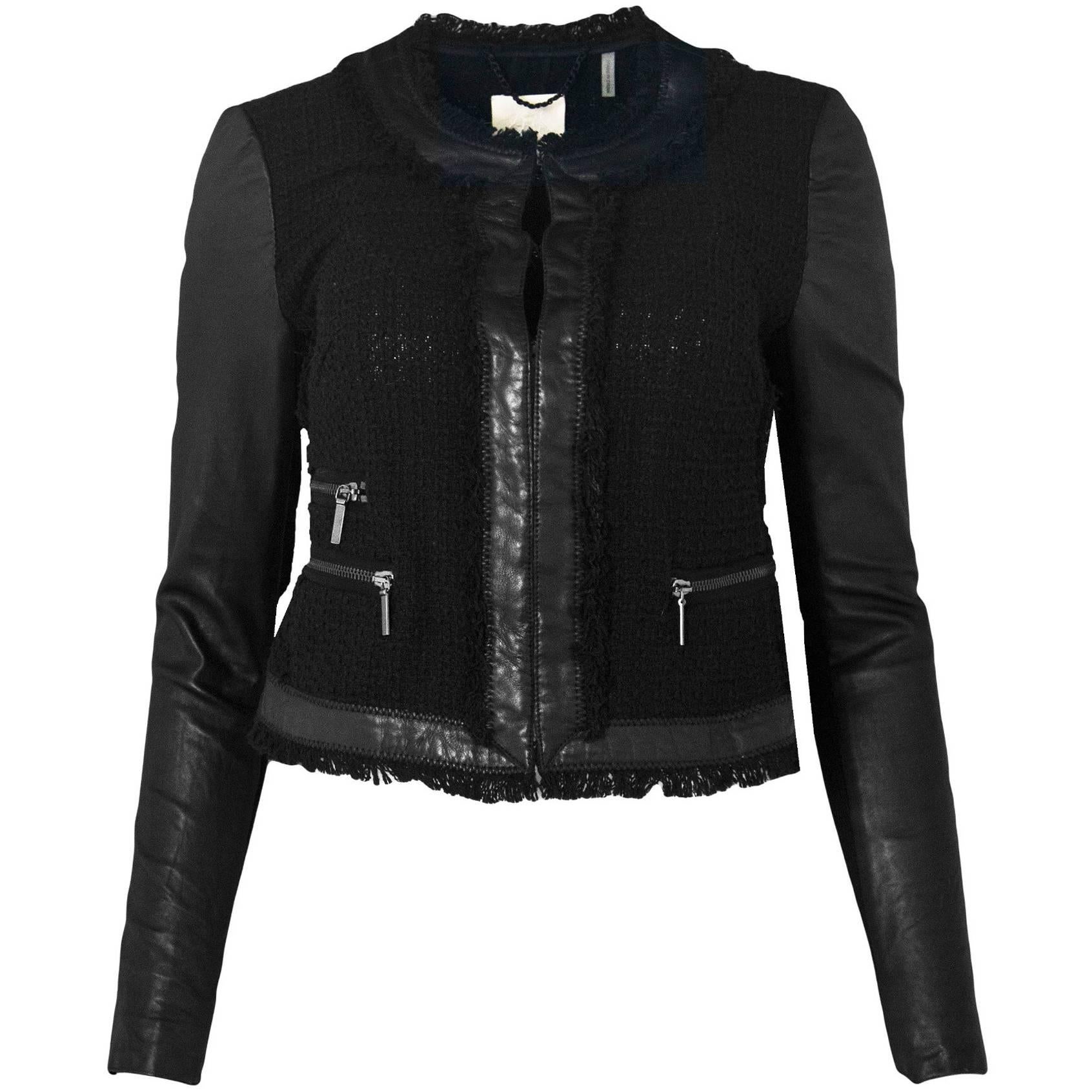 Rebecca taylor black leather jacket hot sale