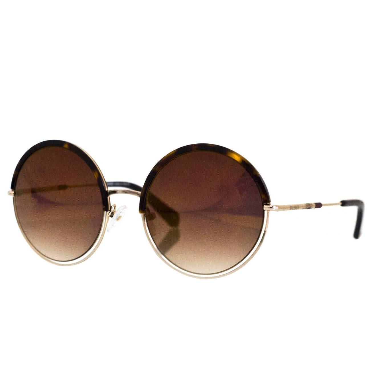 Balmain Tortoise & Goldtone Round Frame Sunglasses with Box, Case