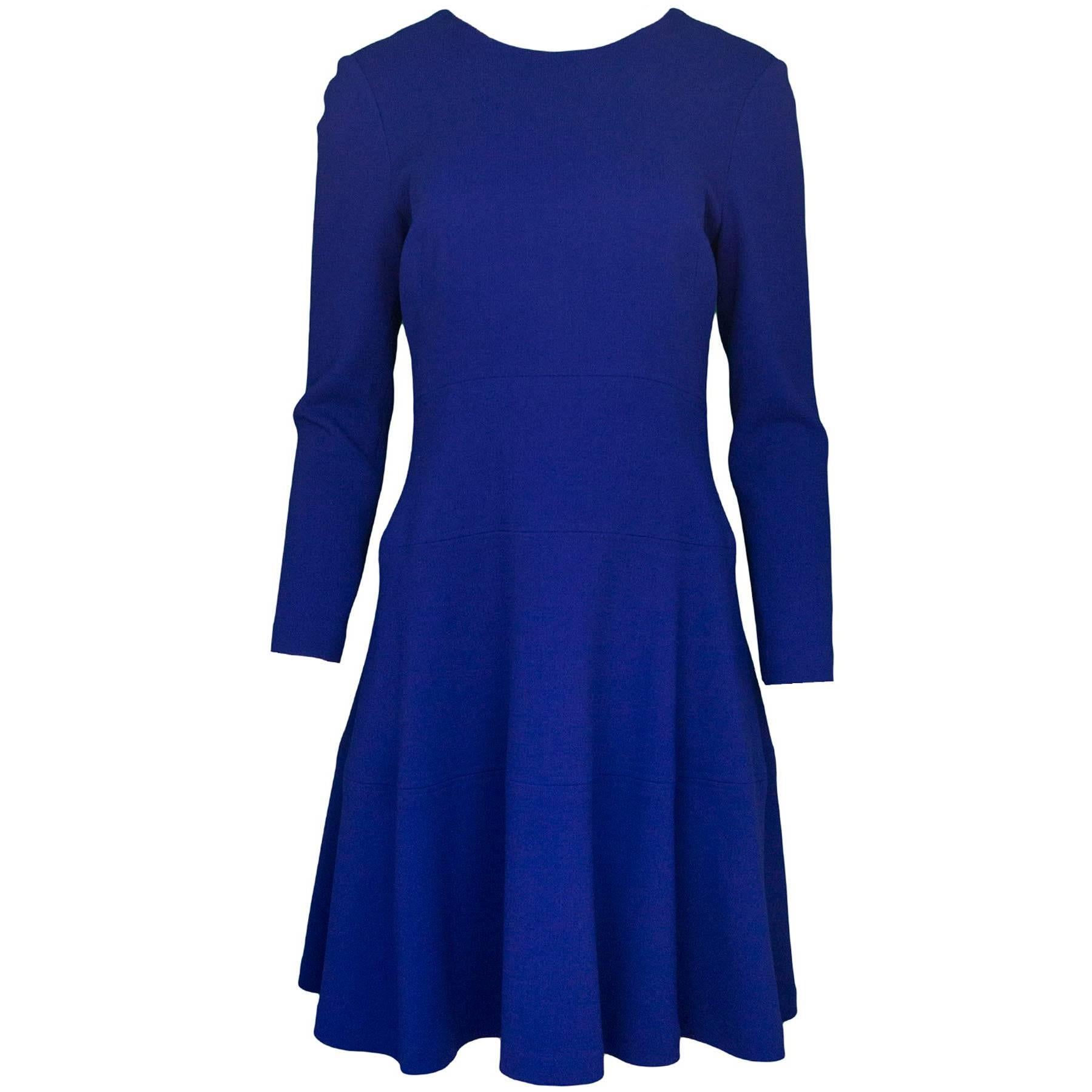 Lela Rose Blue Wool Flare Dress Sz 10