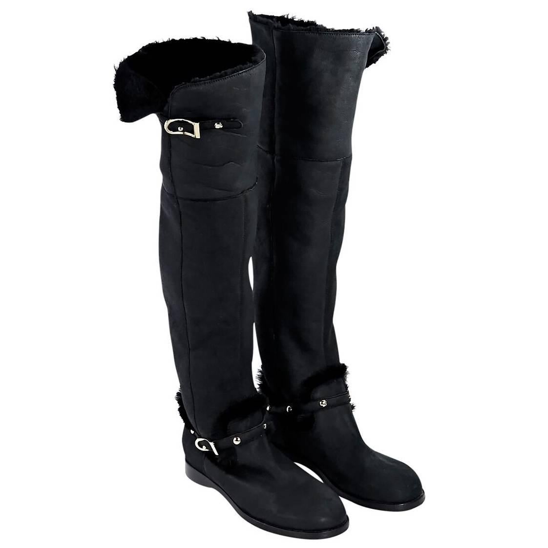 Black Jimmy Choo Shearling Over-The-Knee Boots