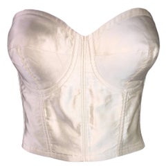 1996 Dolce & Gabbana Ivory Silk Strapless Padded Corset Bustier Crop Top