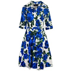 Samantha Sung White & Blue Floral Print Dress Sz 8 NWT