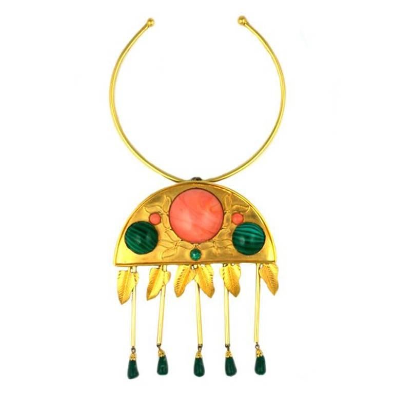 De Lillo Faux Coral and Malachite Pendant For Sale