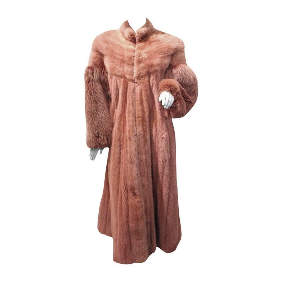 ZANDRA RHODES Rose Pink Womens Fox & Mink Fur Coat size Large