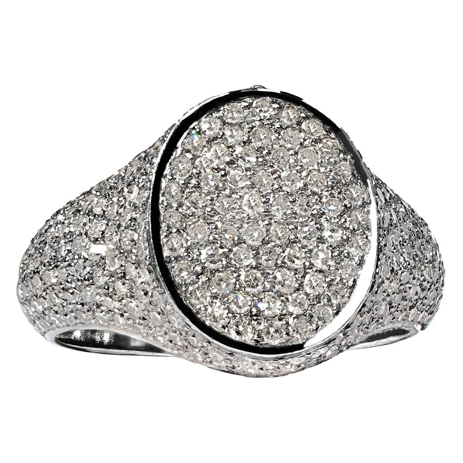 Liza Beth Shimmering Diamond Signet Rhodium Silver Ring