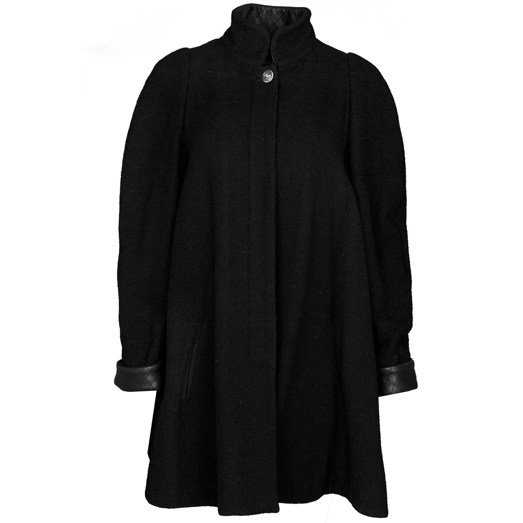 Chanel Black Wool Boucle Swing Coat Sz FR38