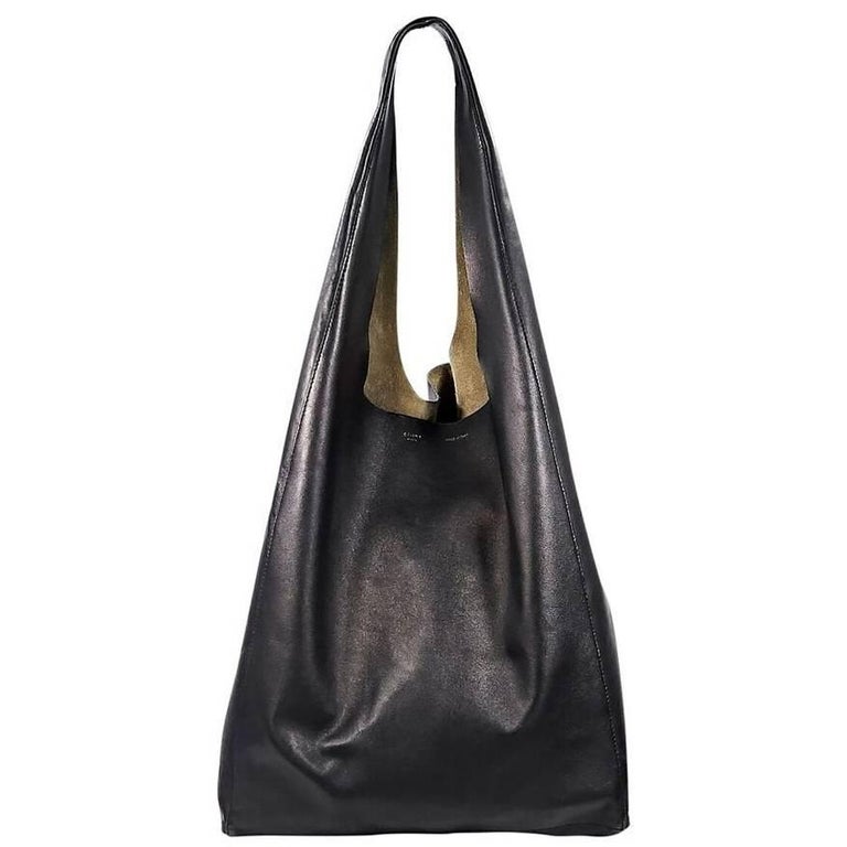 Celine Black Leather Cabas Hobo Bag For Sale at 1stDibs