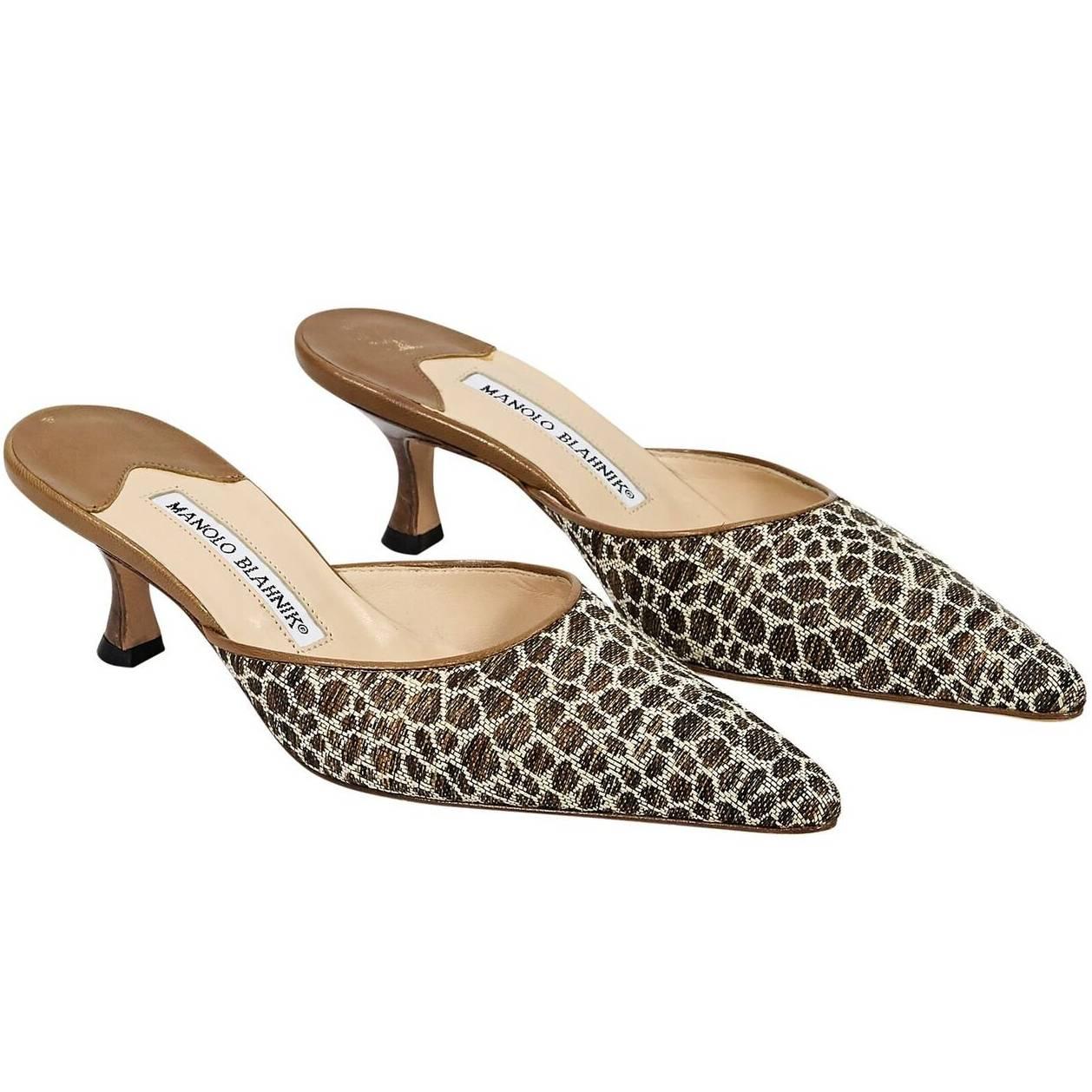 Manolo Blahnik Woven Mule Kitten Heels For Sale at 1stDibs
