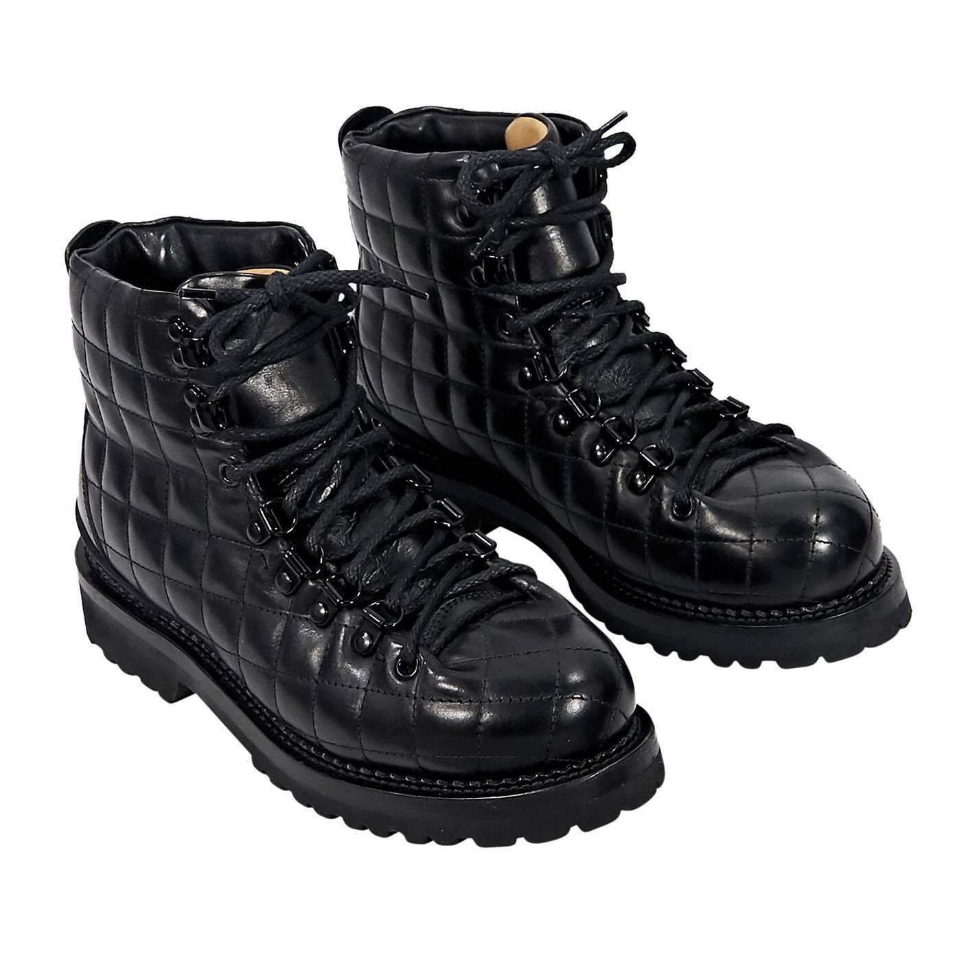 Black Buttero Quilted Leather Combat Boots