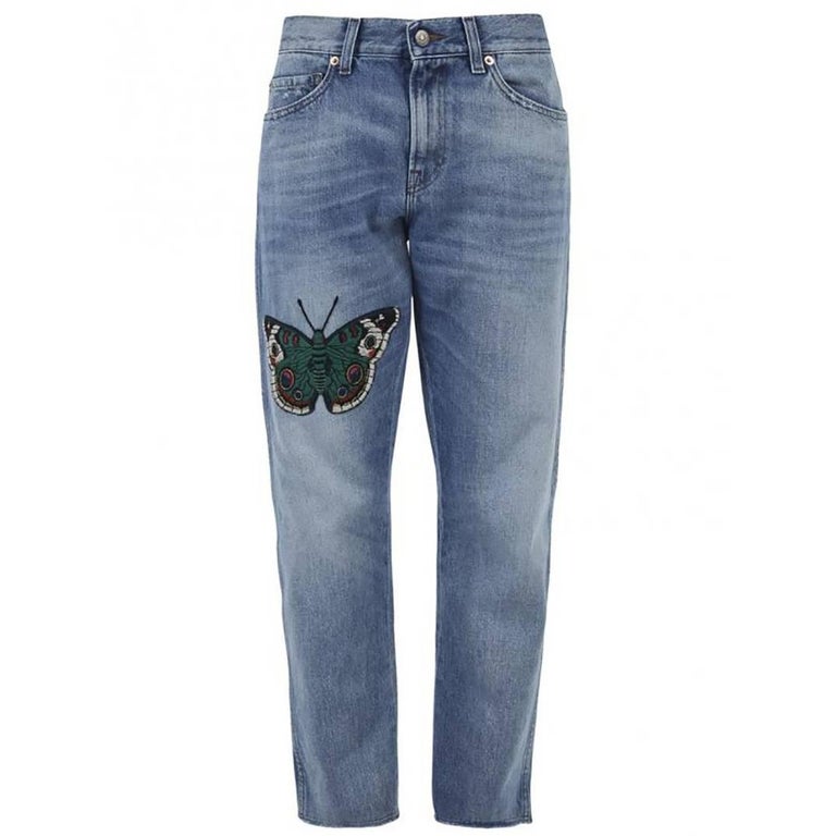Gucci Alessandro Michele Butterfly Patch Blue Denim jeans - size 25 at  1stDibs | gucci butterfly jeans, gucci jeans butterfly