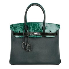 Hermes Birkin 30 Bag Limited Edition Camouflage Emerald Green Crocodile