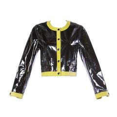 Escada Vintage 1990s 90s Black Patent Leather Bomber Jacket with Green Trim 5