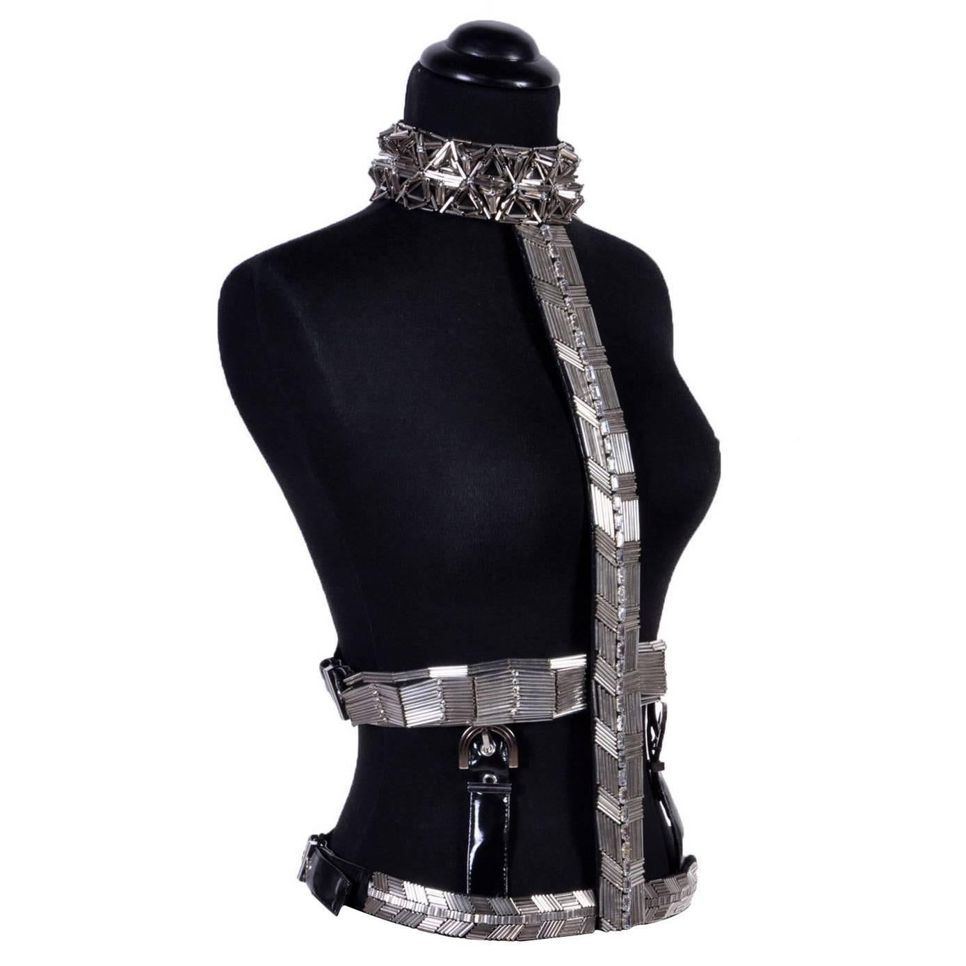 F/W 2013 Look # 30 NEW VERSACE T-STRAP EMBELLISHED HARNESS with CRYSTALS 38 - 4