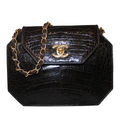 Retro Chanel Chocolate Brown Crocodile Handbag