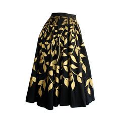 Vintage 1950s Londy of Mexico Black & Gold Hand Painted Foliage Mexico Circle Skirt