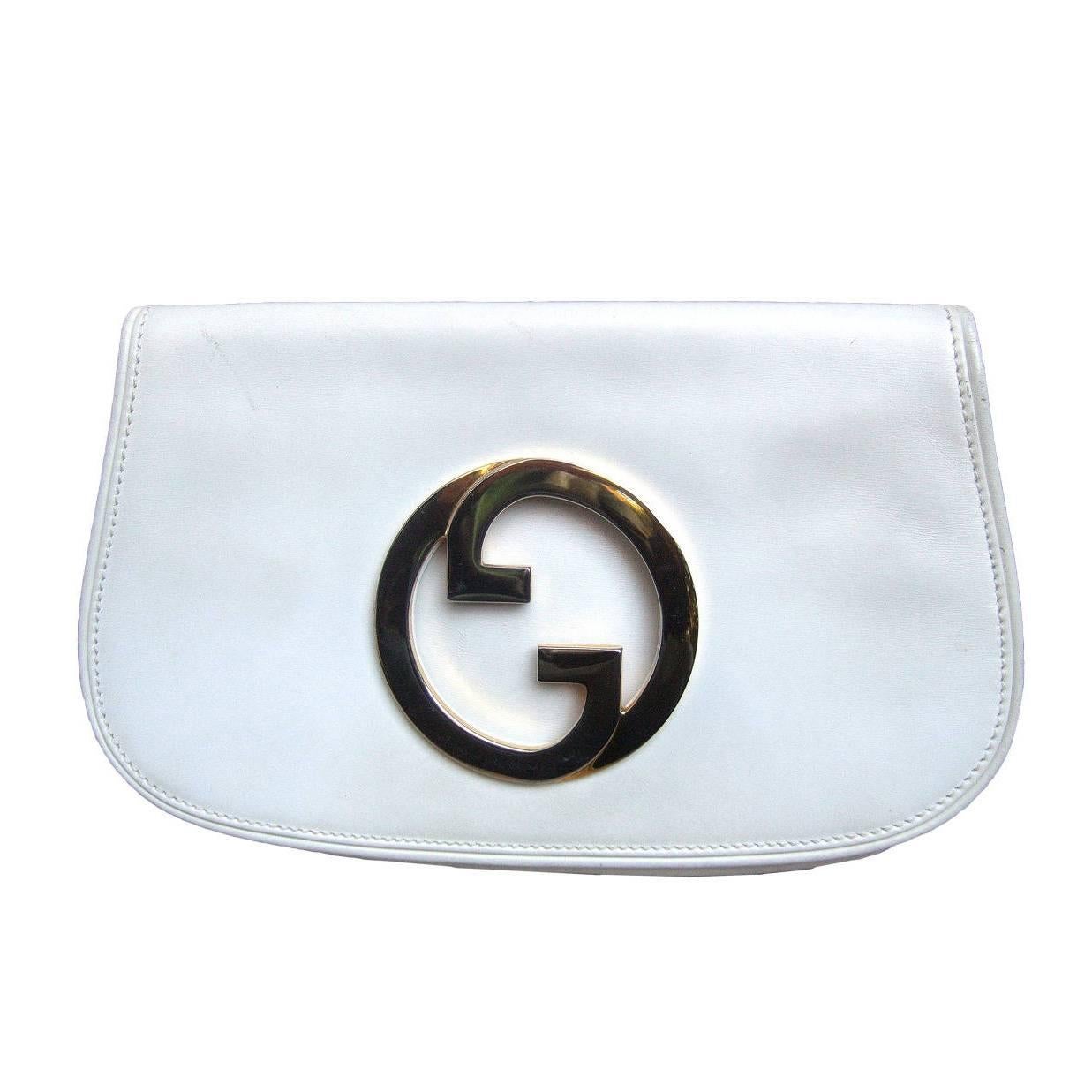 Gucci Sleek White Leather Blondie Clutch Bag c 1970s