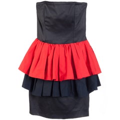 Yves Saint Laurent Vintage Red and Black Strapless Ruffle Mini Dress, 1990s 