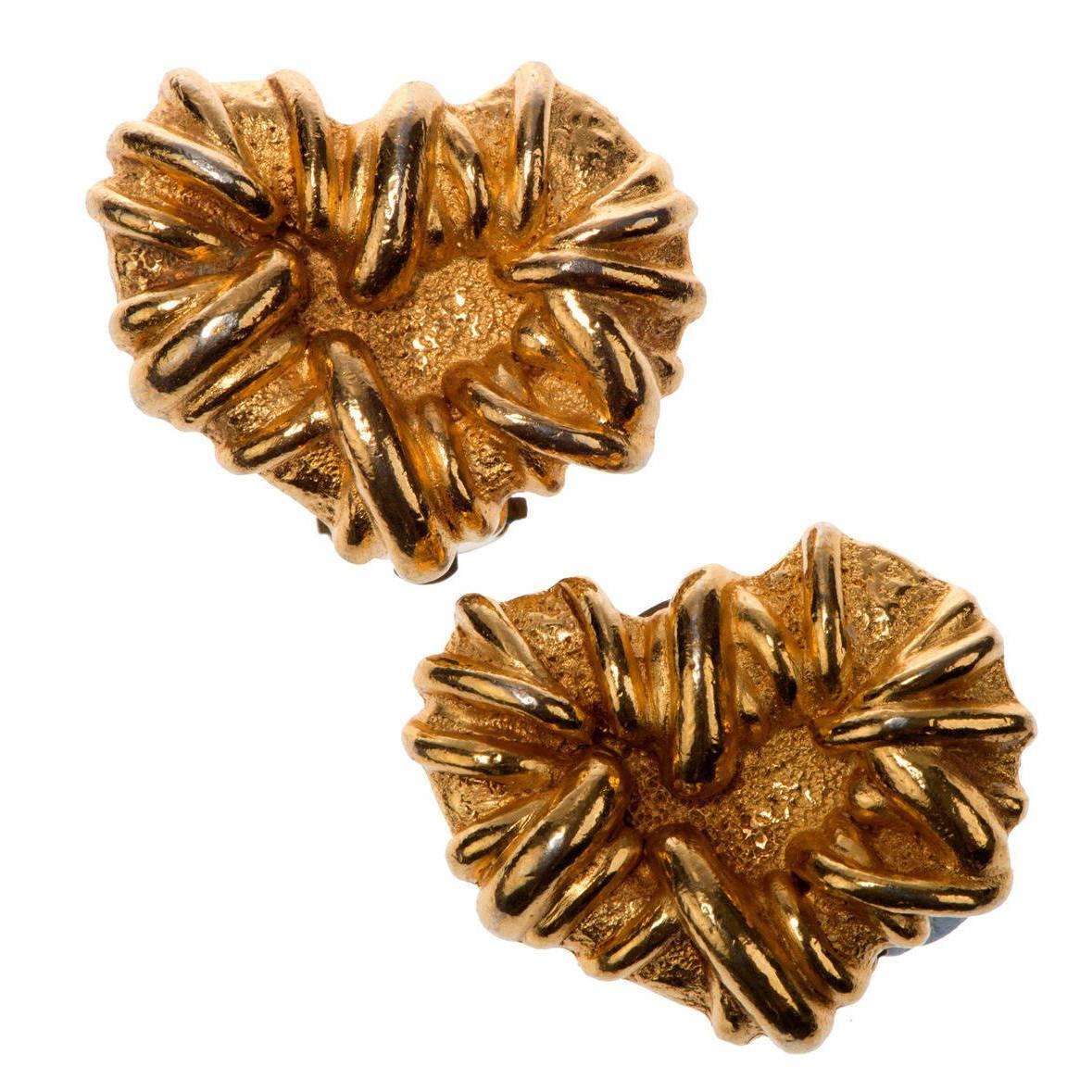 Christian Lacroix Heart Shaped Gilt Earrings For Sale