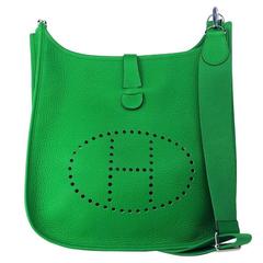 New HERMES Evelyne Shoulder Bag - Bambou Green Clemence Leather - GM - 2014