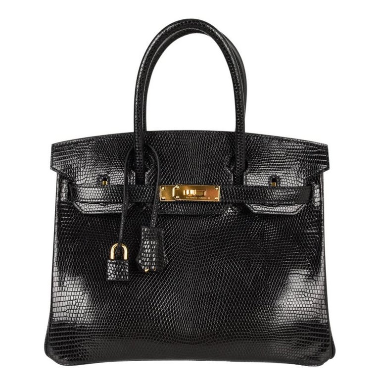 Hermes 30 Birkin Bag Black Lizard Gold Hardware RARE 1