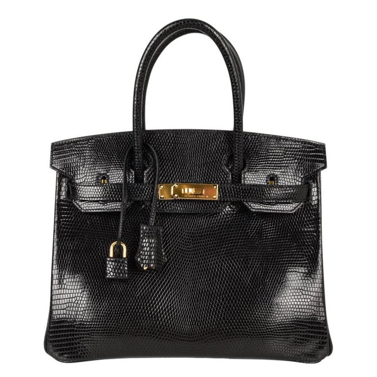 Hermes 30 Birkin Bag Black Lizard Gold Hardware RARE For Sale at 1stdibs