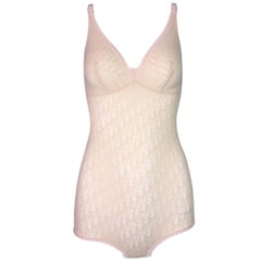 Vintage 1990's Christian Dior Sheer Fair Skin Nude Monogram Mesh Bodysuit Top
