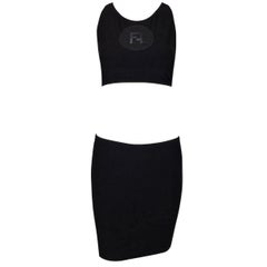 NWT 1990's Fendi Black Sheer Monogram Logo Crop Top & Mini Skirt