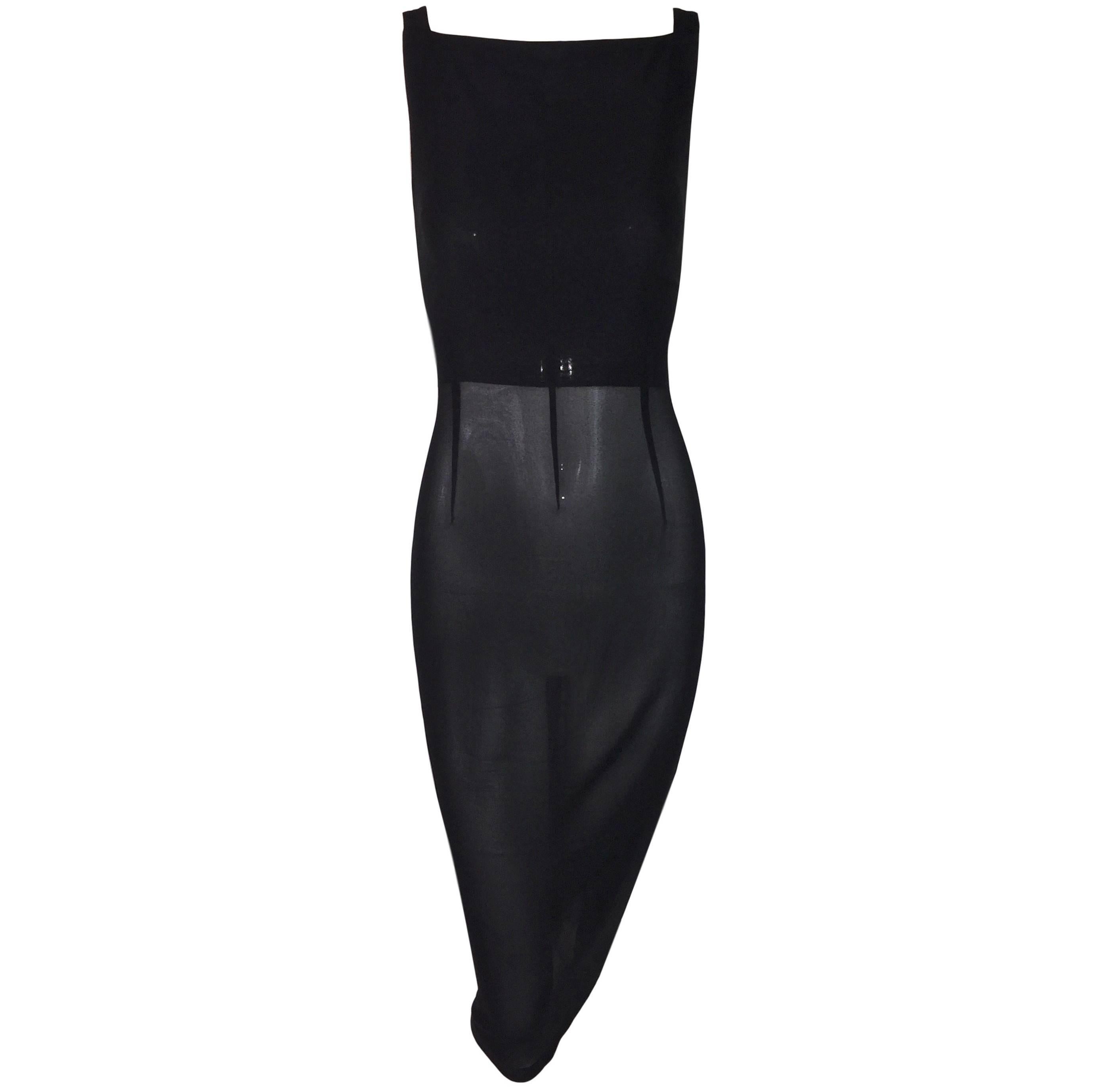1990's D&G by Dolce & Gabbana Pin-Up Sheer Black Silk Corset Wiggle Dress 42