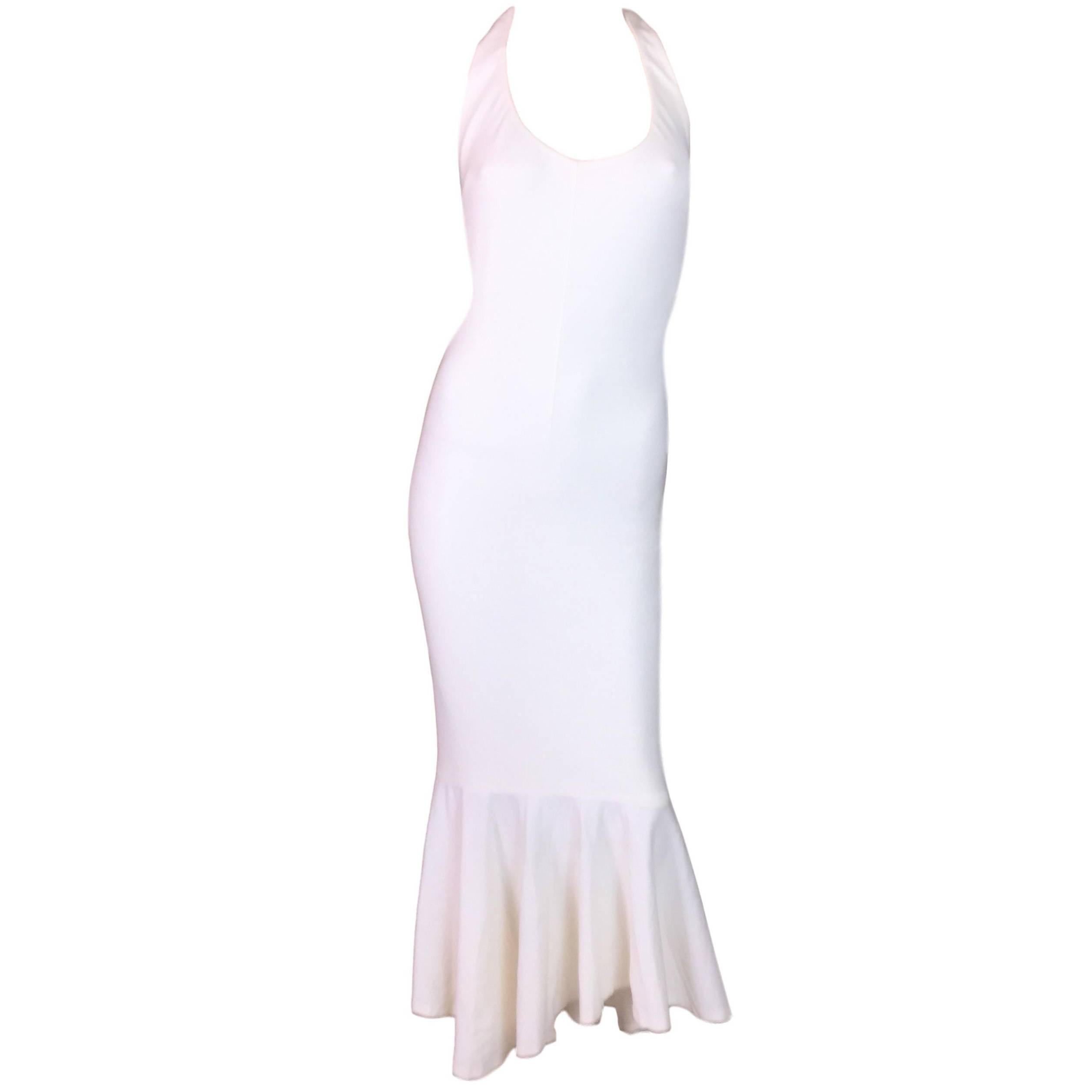 S/S 2001 Dolce & Gabbana Runway Pin-Up Ivory Halter Long Mermaid Dress