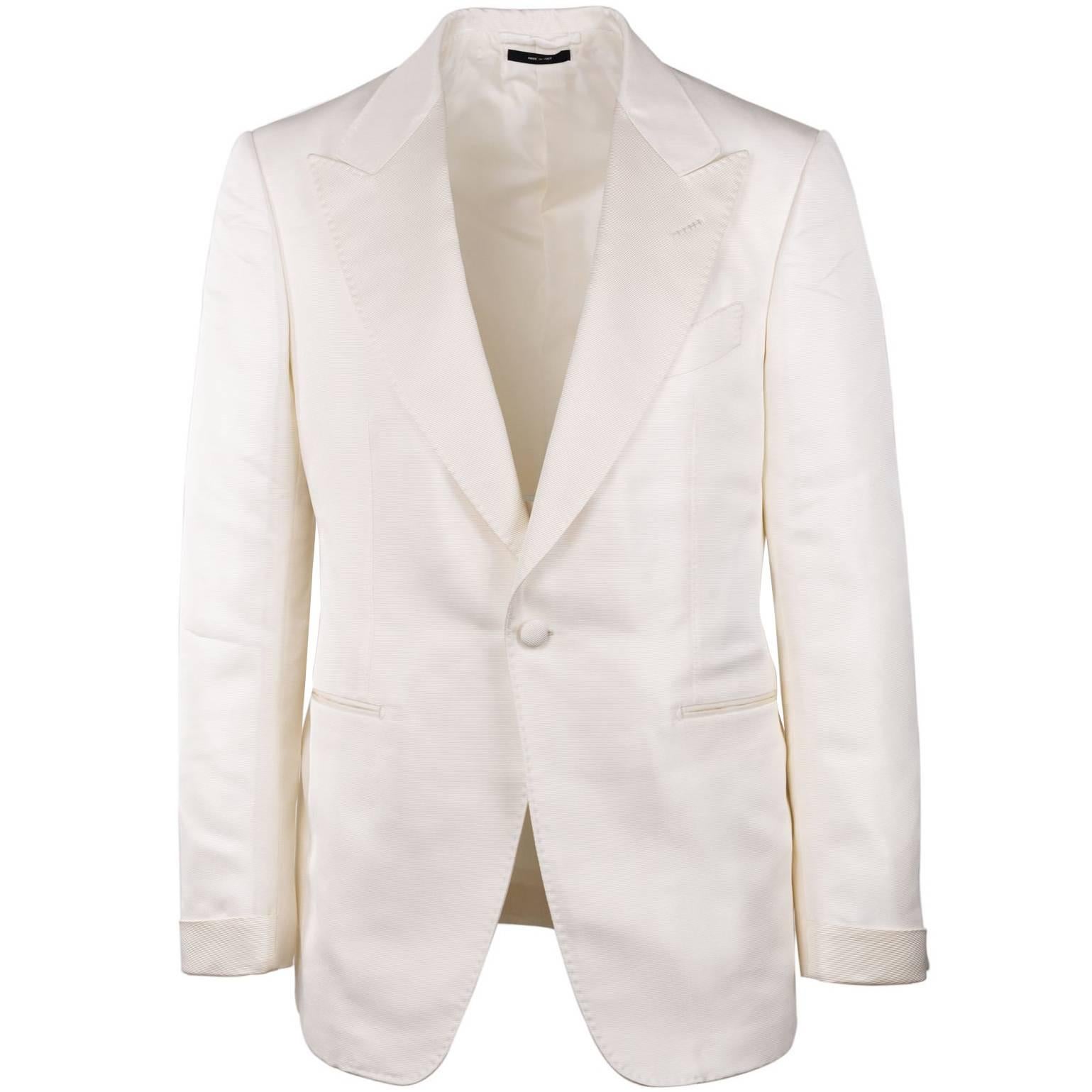 Tom Ford Ivory Silk Blend Peak Lapel Shelton Cocktail Jacket For Sale