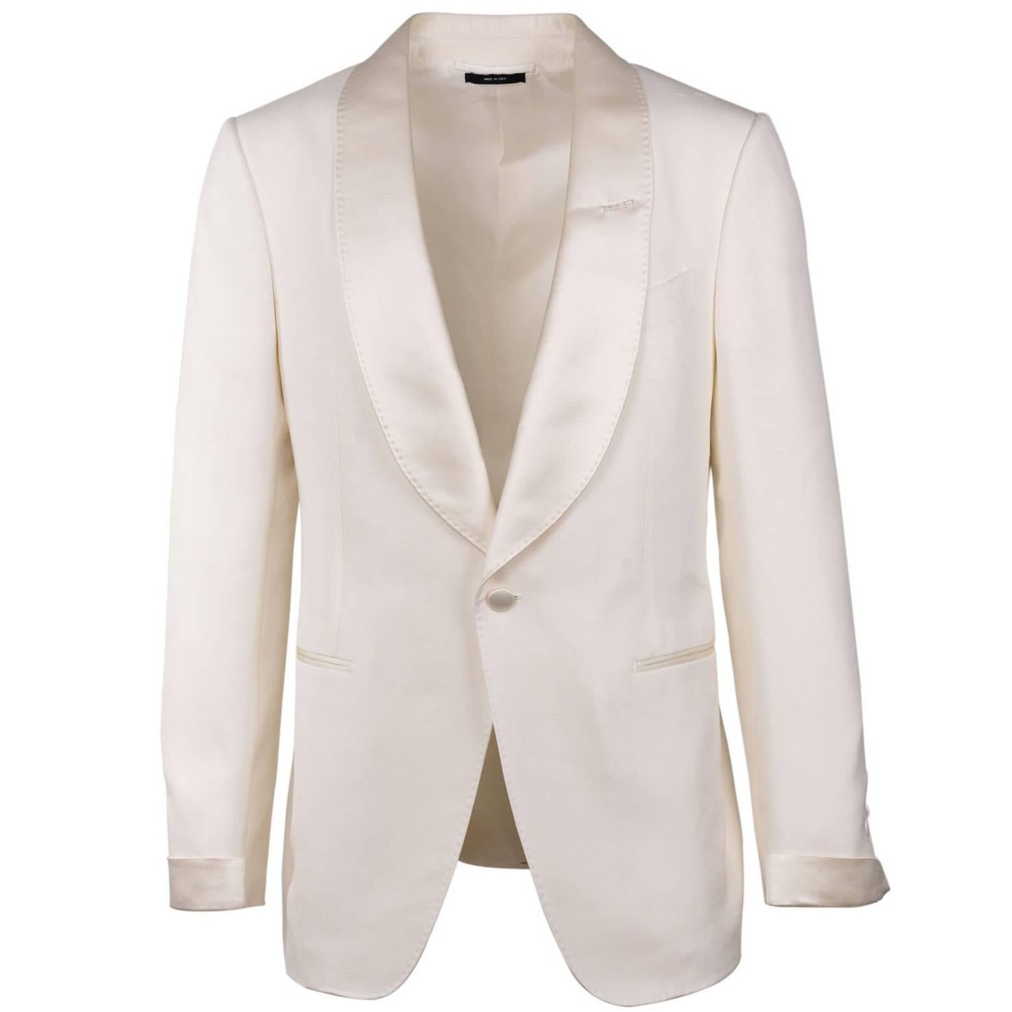 Tom Ford Ivory 100% Silk Shawl Lapel Shelton Cocktail Jacket For Sale
