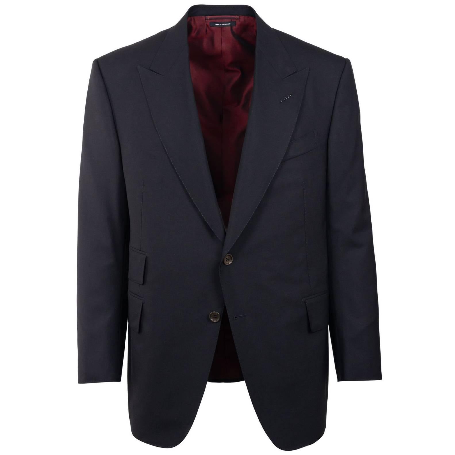 Tom Ford Black Wool Red Satin Lining Windsor Sports Jacket Sz 54C/44C RTL$3740 For Sale