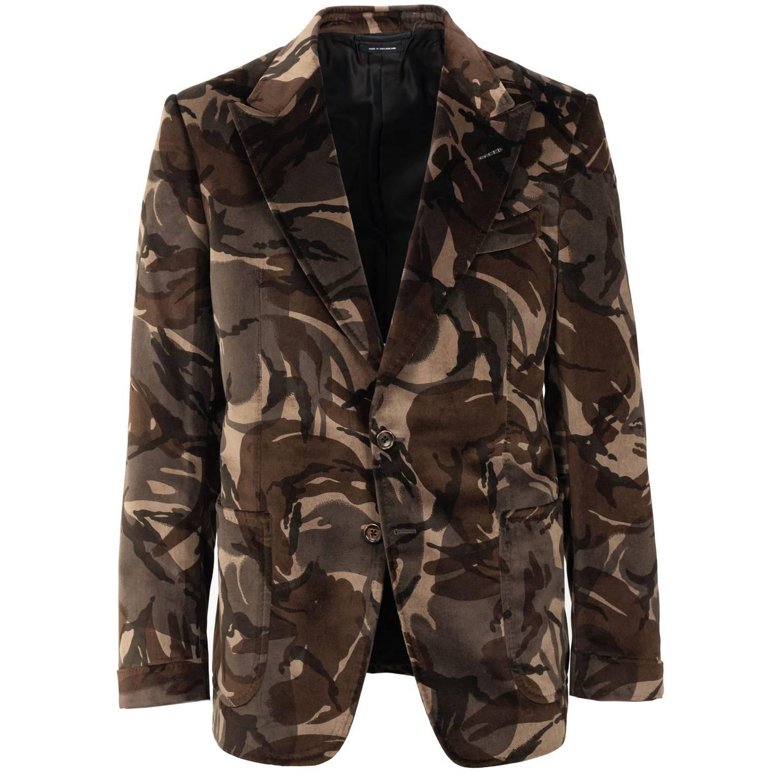 Tom Ford Men's Camouflage Velvet Shelton Dinner Blazer Jacket  For Sale