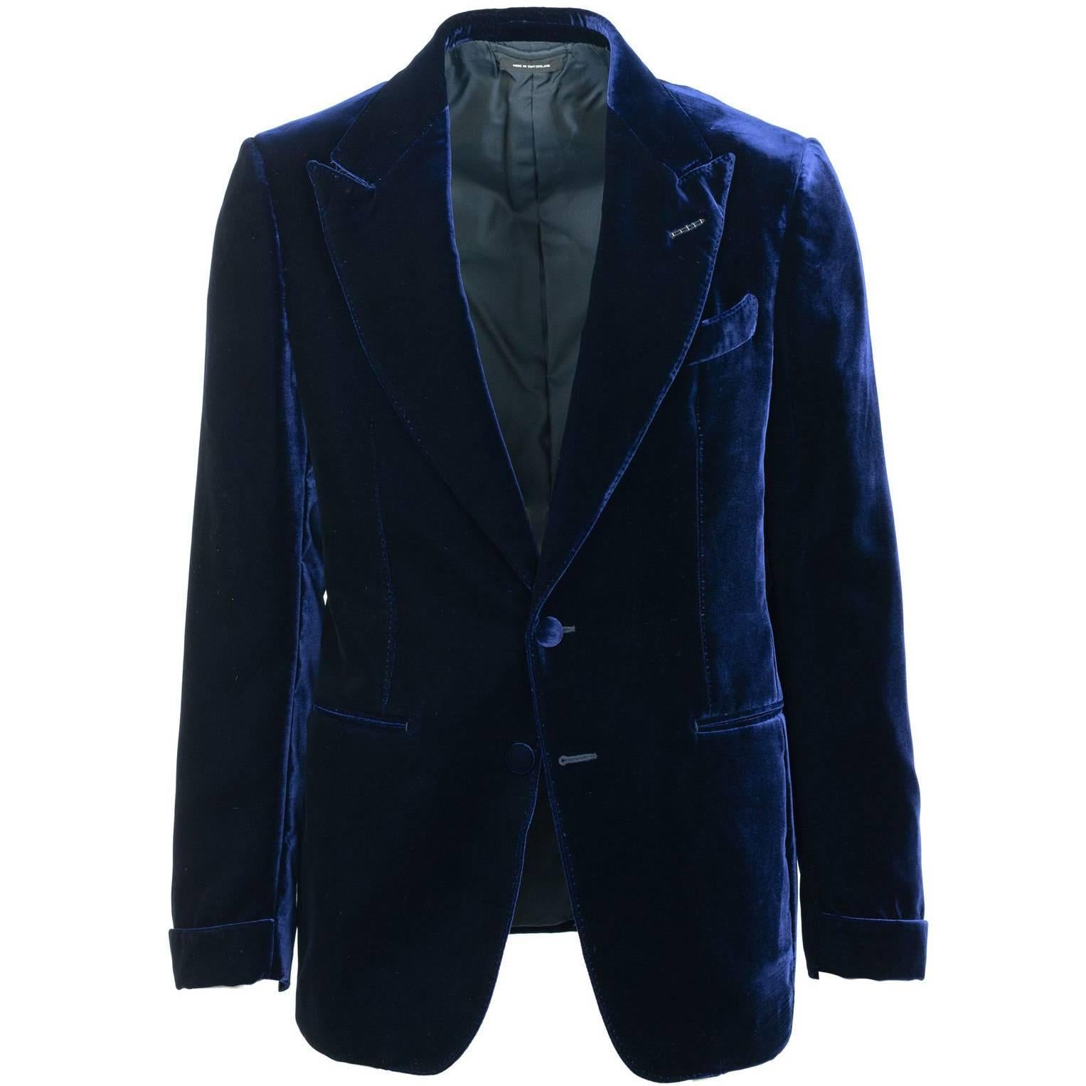 Tom Ford Dark Blue Velvet Conceal Hem Shelton Cocktail Jacket Sz 48/38R RTL$3980
