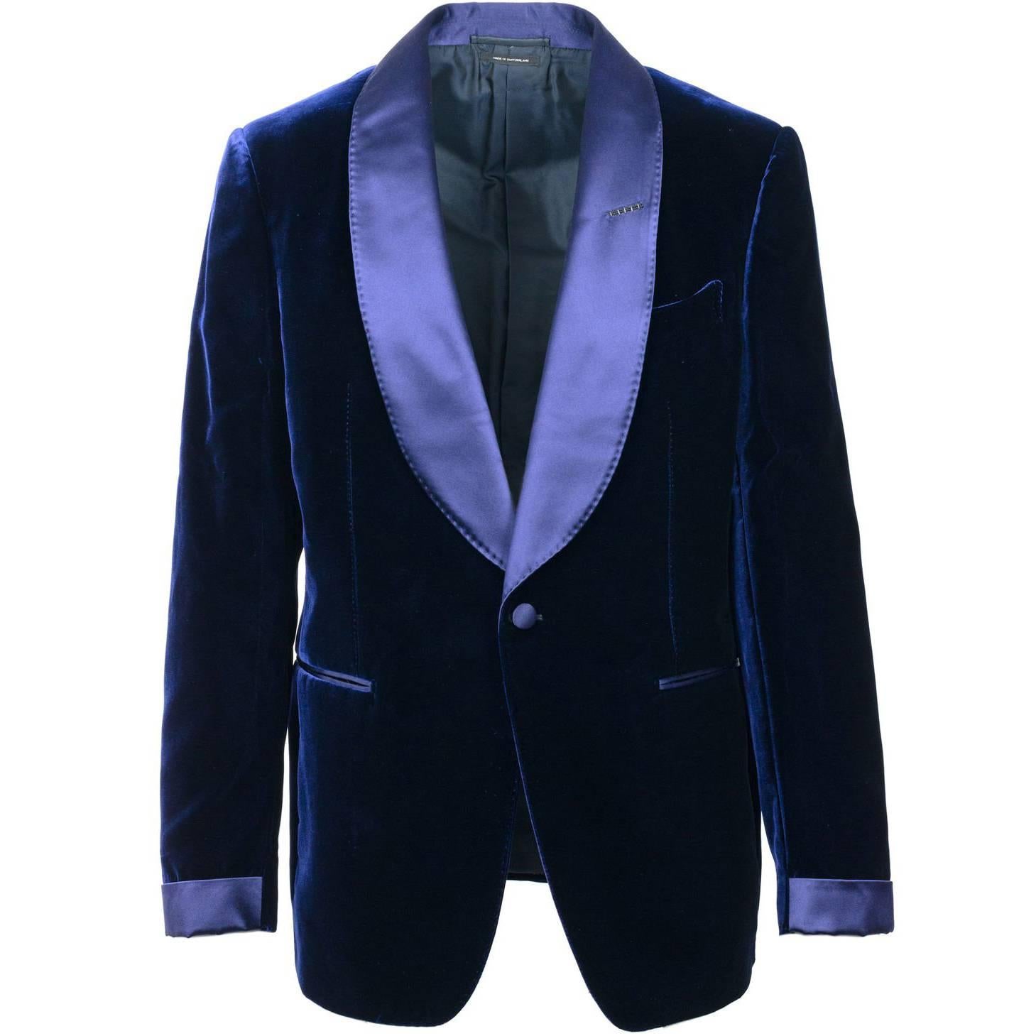 Tom Ford Dark Blue Velvet Shawl Lapel Shelton Cocktail Jacket  