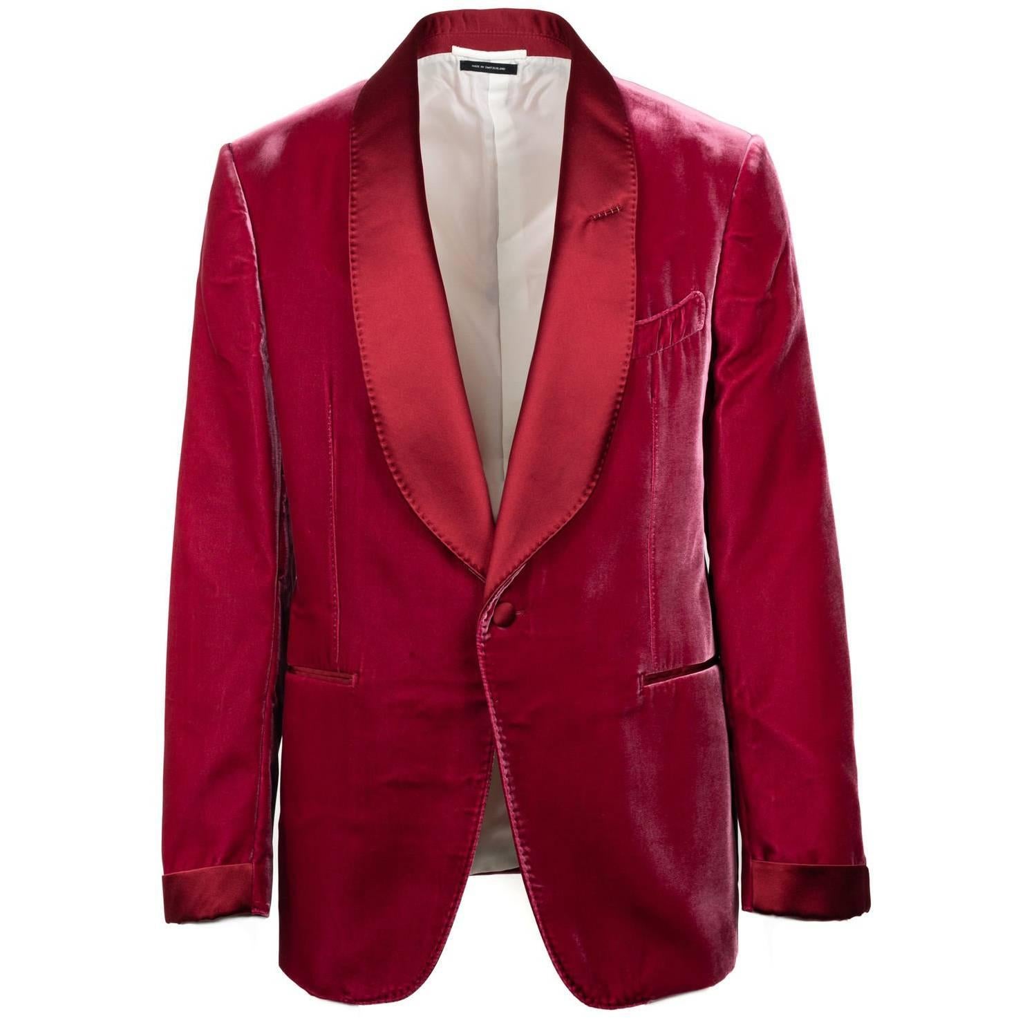 Tom Ford Red Velvet Shawl Lapel Shelton Cocktail Jacket Sz54R/44R RTL$3980