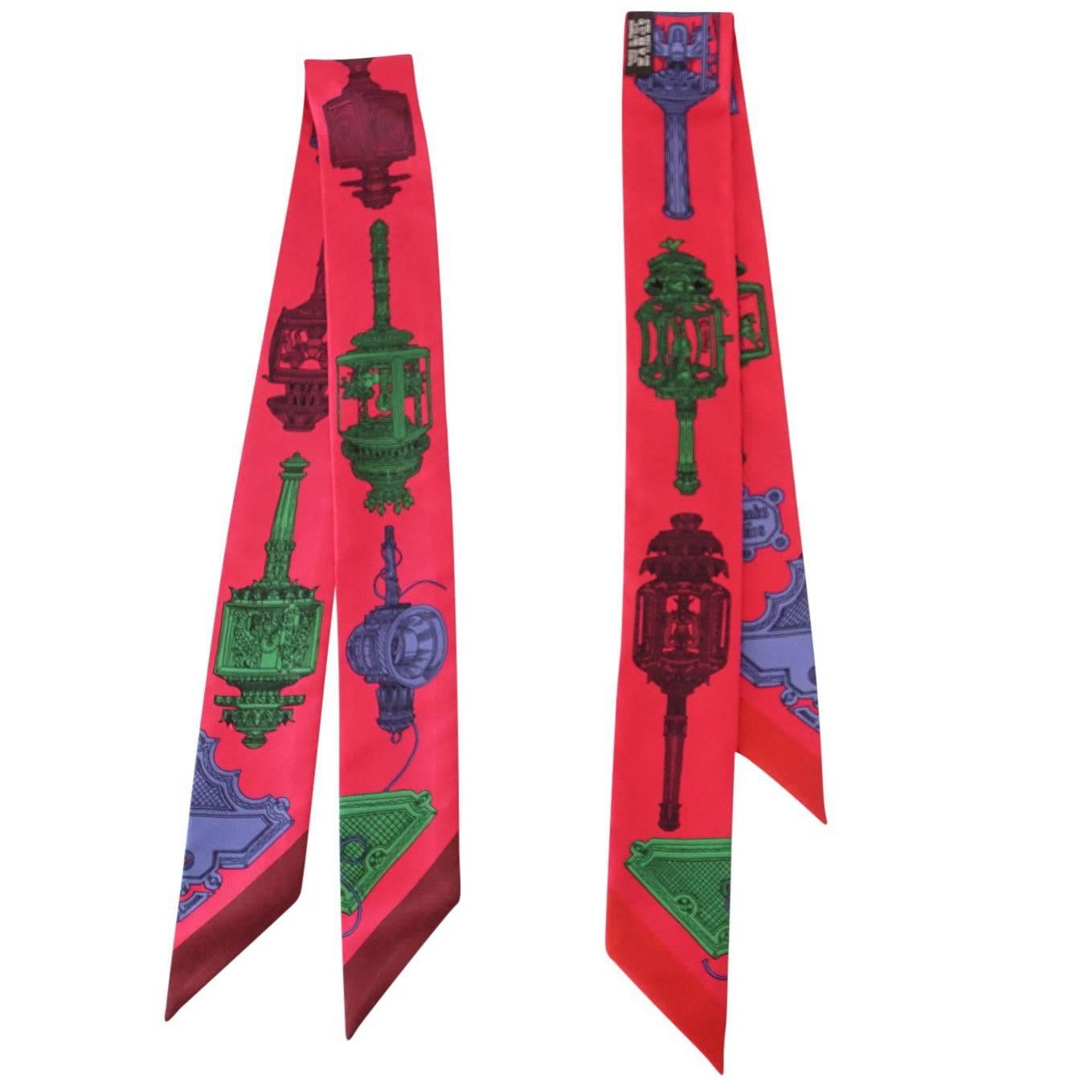 Hermes Twilly Merveilleuses Lanternes Silk Scarf Set of 2 Fuschia For ...